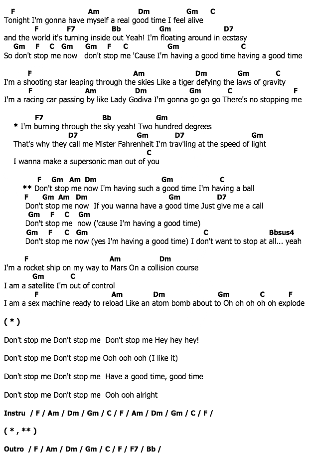 คอร์ดเพลง เนื้อเพลง Don t Stop me now, คอร์ดเพลง Don t Stop me now ของ Queen, คอร์ดเพลงของ Queen, เนื้อร้อง Don t Stop me now Queen, Don t Stop me now คอร์ดง่าย ๆ, คอร์ด Don t Stop me now ต้นฉบับ
