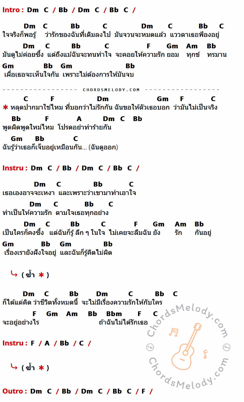 เนื้อเพลง หลุดปากใช่ไหม ของ Power Pat ที่มีคอร์ดกีต้าร์ Dm,C,Bb,F,Gm,Am,A,Bbm