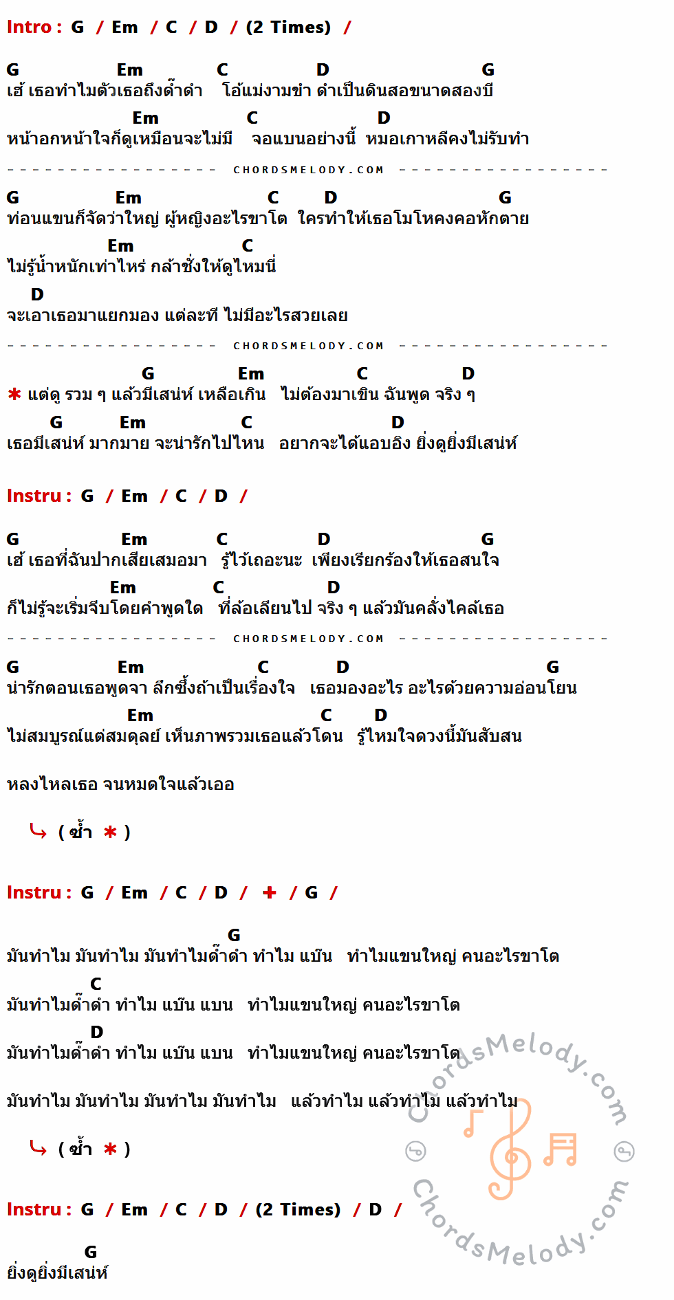 เนื้อเพลง คนมีเสน่ห์ ของ ป้าง นครินทร์ กิ่งศักดิ์ ที่มีคอร์ดกีต้าร์ G,Em,C,D