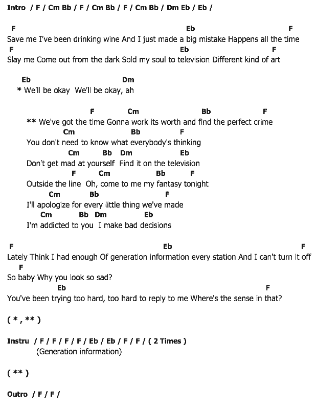 คอร์ดเพลง เนื้อเพลง Bad Decisions, คอร์ดเพลง Bad Decisions ของ TWO DOOR CINEMA CLUB, คอร์ดเพลงของ TWO DOOR CINEMA CLUB, เนื้อร้อง Bad Decisions TWO DOOR CINEMA CLUB, Bad Decisions คอร์ดง่าย ๆ, คอร์ด Bad Decisions ต้นฉบับ
