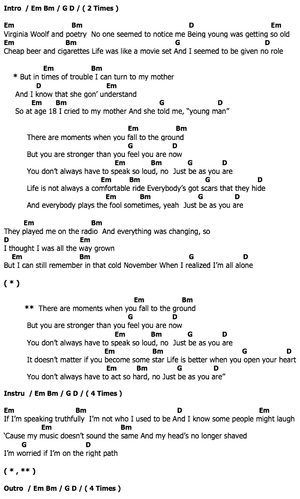 คอร์ดเพลง เนื้อเพลง Be As You Are, คอร์ดเพลง Be As You Are ของ Mike Posner, คอร์ดเพลงของ Mike Posner, เนื้อร้อง Be As You Are Mike Posner, Be As You Are คอร์ดง่าย ๆ, คอร์ด Be As You Are ต้นฉบับ