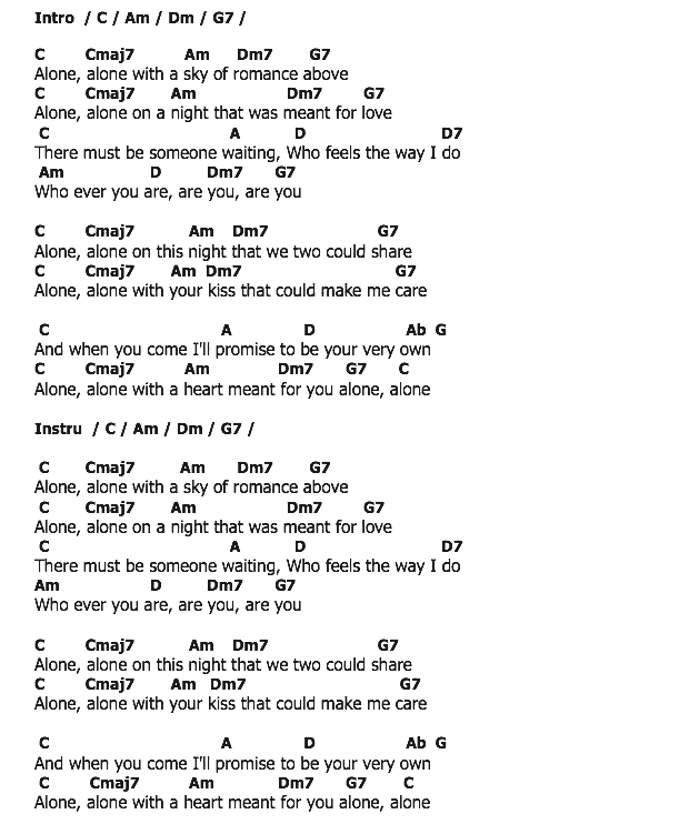 คอร์ดเพลง เนื้อเพลง Alone, คอร์ดเพลง Alone ของ Pat Boone, คอร์ดเพลงของ Pat Boone, เนื้อร้อง Alone Pat Boone, Alone คอร์ดง่าย ๆ, คอร์ด Alone ต้นฉบับ