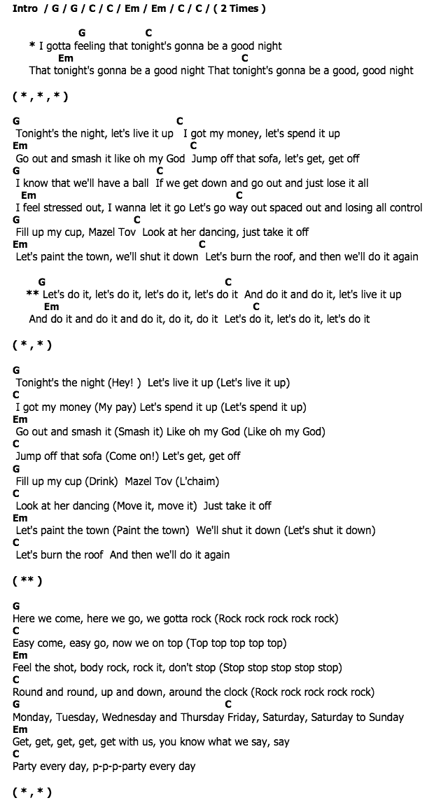 คอร์ดเพลง เนื้อเพลง I Gotta Feeling, คอร์ดเพลง I Gotta Feeling ของ Black Eyed Peas, คอร์ดเพลงของ Black Eyed Peas, เนื้อร้อง I Gotta Feeling Black Eyed Peas, I Gotta Feeling คอร์ดง่าย ๆ, คอร์ด I Gotta Feeling ต้นฉบับ