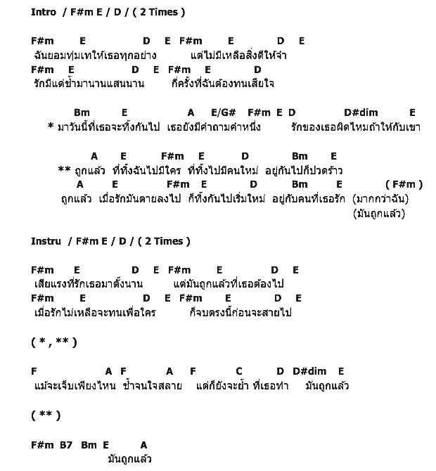 คอร์ดเพลง เนื้อเพลง ถูกแล้ว, คอร์ดเพลง ถูกแล้ว ของ Remy - Goldie The Tycoon, คอร์ดเพลงของ Remy - Goldie The Tycoon, เนื้อร้อง ถูกแล้ว Remy - Goldie The Tycoon, ถูกแล้ว คอร์ดง่าย ๆ, คอร์ด ถูกแล้ว ต้นฉบับ