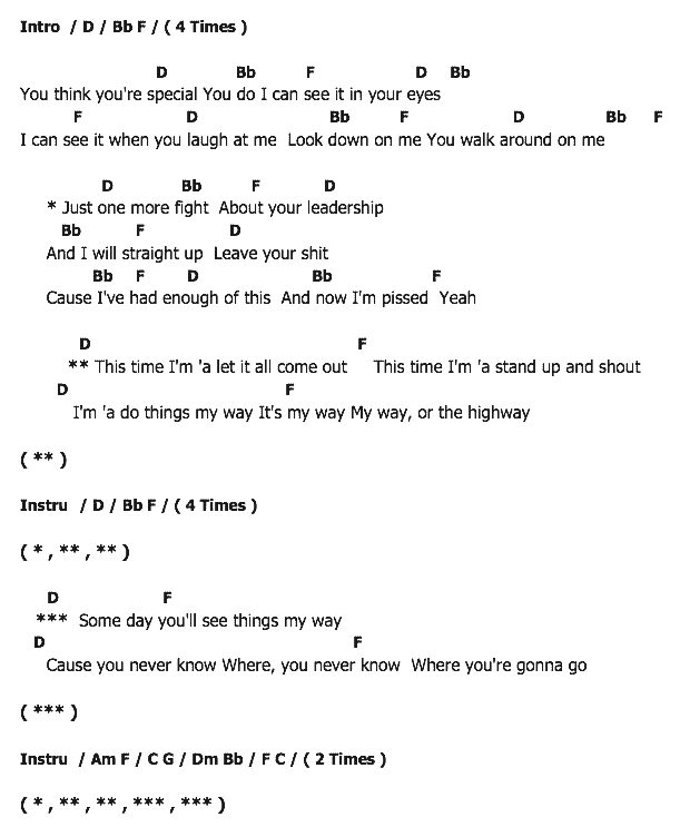 คอร์ดเพลง เนื้อเพลง My Way, คอร์ดเพลง My Way ของ Limp Bizkit, คอร์ดเพลงของ Limp Bizkit, เนื้อร้อง My Way Limp Bizkit, My Way คอร์ดง่าย ๆ, คอร์ด My Way ต้นฉบับ