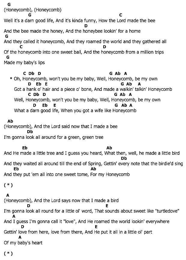 คอร์ดเพลง เนื้อเพลง Honeycomb, คอร์ดเพลง Honeycomb ของ Jimmie Rodgers, คอร์ดเพลงของ Jimmie Rodgers, เนื้อร้อง Honeycomb Jimmie Rodgers, Honeycomb คอร์ดง่าย ๆ, คอร์ด Honeycomb ต้นฉบับ