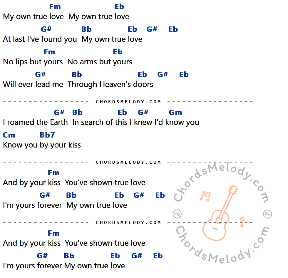 เนื้อเพลง My Own True Love ของ Jimmy Clanton ที่มีคอร์ด ในกลุ่มคีย์ Fm,Eb,G#,Bb,Gm,Cm,Bb7 ประกอบ