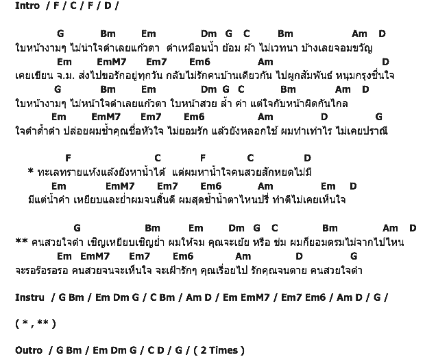 คอร์ดเพลง เนื้อเพลง คนสวยใจดำ, คอร์ดเพลง คนสวยใจดำ ของ The Rube, คอร์ดเพลงของ The Rube, เนื้อร้อง คนสวยใจดำ The Rube, คนสวยใจดำ คอร์ดง่าย ๆ, คอร์ด คนสวยใจดำ ต้นฉบับ