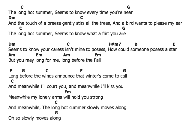 คอร์ดเพลง เนื้อเพลง The Long Hot Summer, คอร์ดเพลง The Long Hot Summer ของ Jimmie Rodgers, คอร์ดเพลงของ Jimmie Rodgers, เนื้อร้อง The Long Hot Summer Jimmie Rodgers, The Long Hot Summer คอร์ดง่าย ๆ, คอร์ด The Long Hot Summer ต้นฉบับ