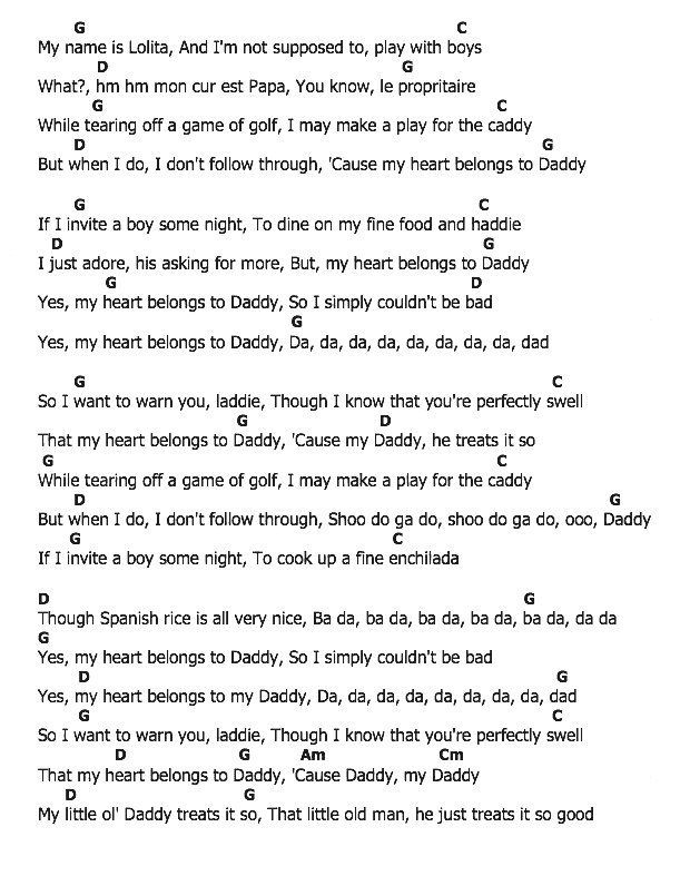 คอร์ดเพลง เนื้อเพลง My Heart Belongs To Daddy, คอร์ดเพลง My Heart Belongs To Daddy ของ Marilyn Monroe, คอร์ดเพลงของ Marilyn Monroe, เนื้อร้อง My Heart Belongs To Daddy Marilyn Monroe, My Heart Belongs To Daddy คอร์ดง่าย ๆ, คอร์ด My Heart Belongs To Daddy ต้นฉบับ