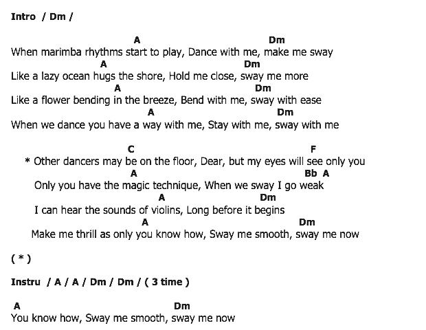 คอร์ดเพลง เนื้อเพลง Sway, คอร์ดเพลง Sway ของ Dean Martin, คอร์ดเพลงของ Dean Martin, เนื้อร้อง Sway Dean Martin, Sway คอร์ดง่าย ๆ, คอร์ด Sway ต้นฉบับ