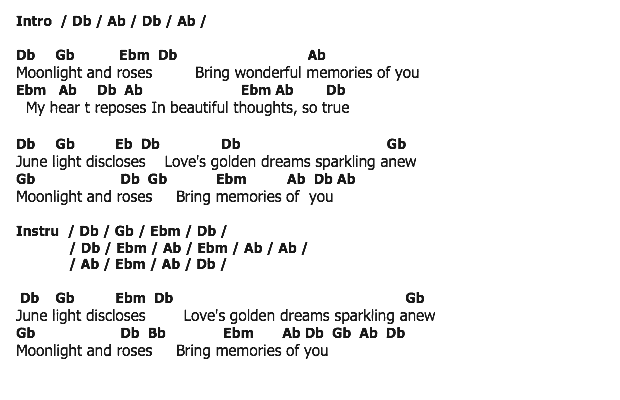 คอร์ดเพลง เนื้อเพลง Moonlight And Roses, คอร์ดเพลง Moonlight And Roses ของ Jim Reeves, คอร์ดเพลงของ Jim Reeves, เนื้อร้อง Moonlight And Roses Jim Reeves, Moonlight And Roses คอร์ดง่าย ๆ, คอร์ด Moonlight And Roses ต้นฉบับ