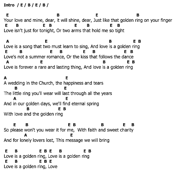คอร์ดเพลง เนื้อเพลง Love Is a Golden Ring, คอร์ดเพลง Love Is a Golden Ring ของ Frankie Laine, คอร์ดเพลงของ Frankie Laine, เนื้อร้อง Love Is a Golden Ring Frankie Laine, Love Is a Golden Ring คอร์ดง่าย ๆ, คอร์ด Love Is a Golden Ring ต้นฉบับ