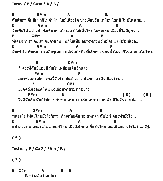 คอร์ดเพลง เนื้อเพลง เมืองร้าง, คอร์ดเพลง เมืองร้าง ของ Lekzy, คอร์ดเพลงของ Lekzy, เนื้อร้อง เมืองร้าง Lekzy, เมืองร้าง คอร์ดง่าย ๆ, คอร์ด เมืองร้าง ต้นฉบับ