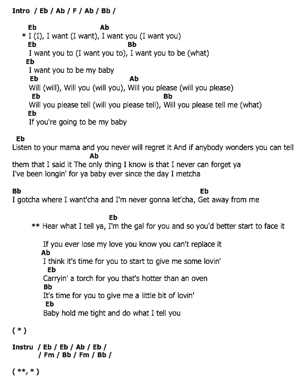 คอร์ดเพลง เนื้อเพลง I Want You To Be My Baby, คอร์ดเพลง I Want You To Be My Baby ของ Georgia Gibbs, คอร์ดเพลงของ Georgia Gibbs, เนื้อร้อง I Want You To Be My Baby Georgia Gibbs, I Want You To Be My Baby คอร์ดง่าย ๆ, คอร์ด I Want You To Be My Baby ต้นฉบับ