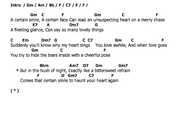 คอร์ดเพลง เนื้อเพลง A Certain Smile, คอร์ดเพลง A Certain Smile ของ Jim Reeves, คอร์ดเพลงของ Jim Reeves, เนื้อร้อง A Certain Smile Jim Reeves, A Certain Smile คอร์ดง่าย ๆ, คอร์ด A Certain Smile ต้นฉบับ