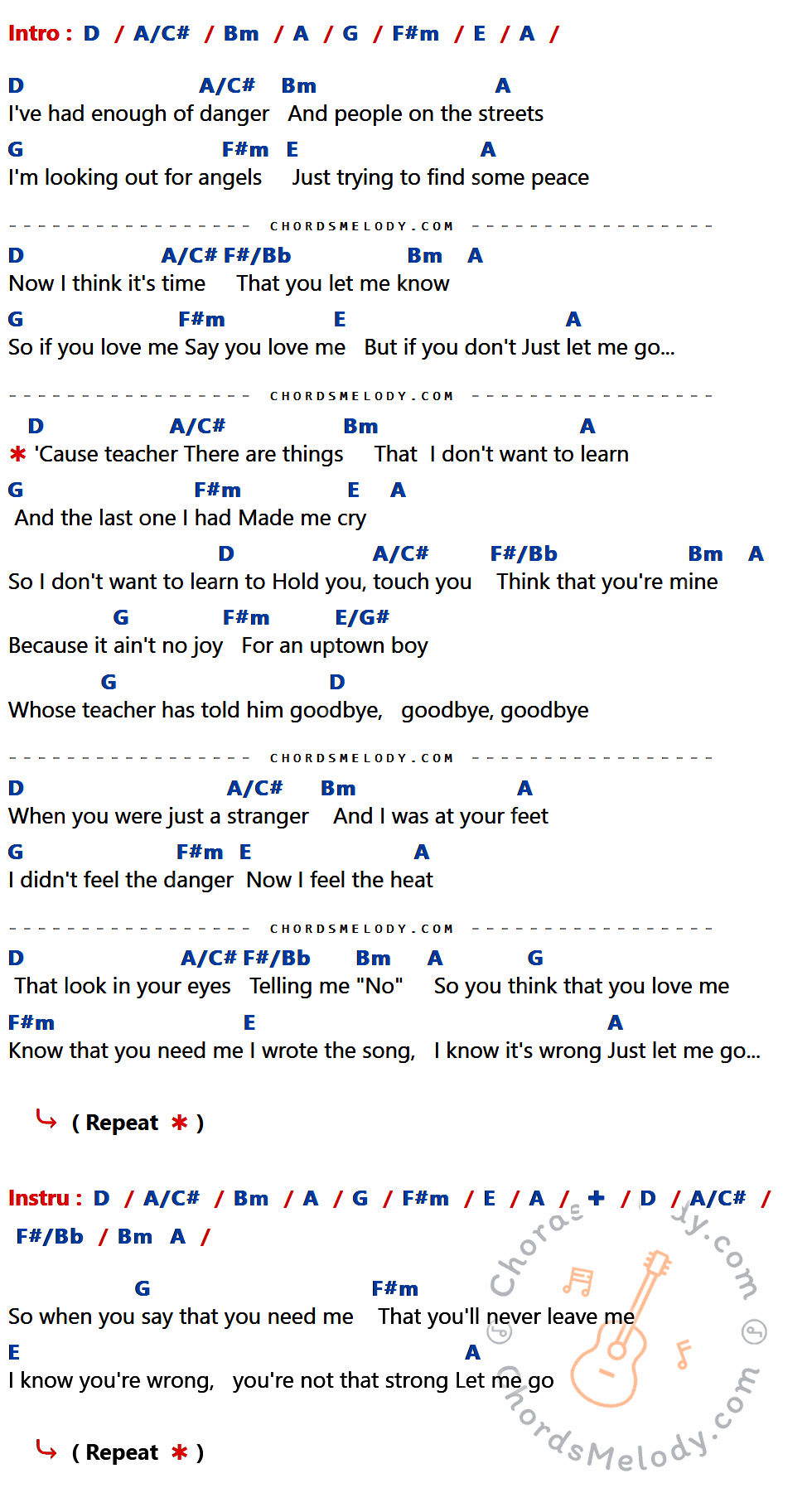 คอร์ดเพลง One More Try - George Michael เนื้อร้อง มีคอร์ดกีต้าร์ ในกลุ่มคีย์ D,A/C#,Bm,A,G,F#m,E,F#/Bb,E/G# กำกับ