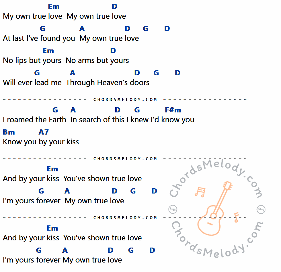 เนื้อเพลง My Own True Love ของ Jimmy Clanton มีคอร์ดกีต้าร์ ในคีย์ที่ต่างกัน Am,G,C,D,Bm,Em,D7