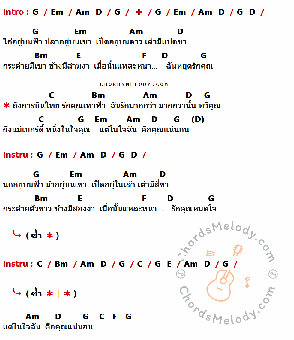 เนื้อเพลง รักคุณมากกว่า ของ น้องบริ้งค์ กะ ป๋าต้อม อาร์สยาม มีคอร์ดกีต้าร์ ในคีย์ที่ต่างกัน G,Em,Am,D,Bm,E,F,C