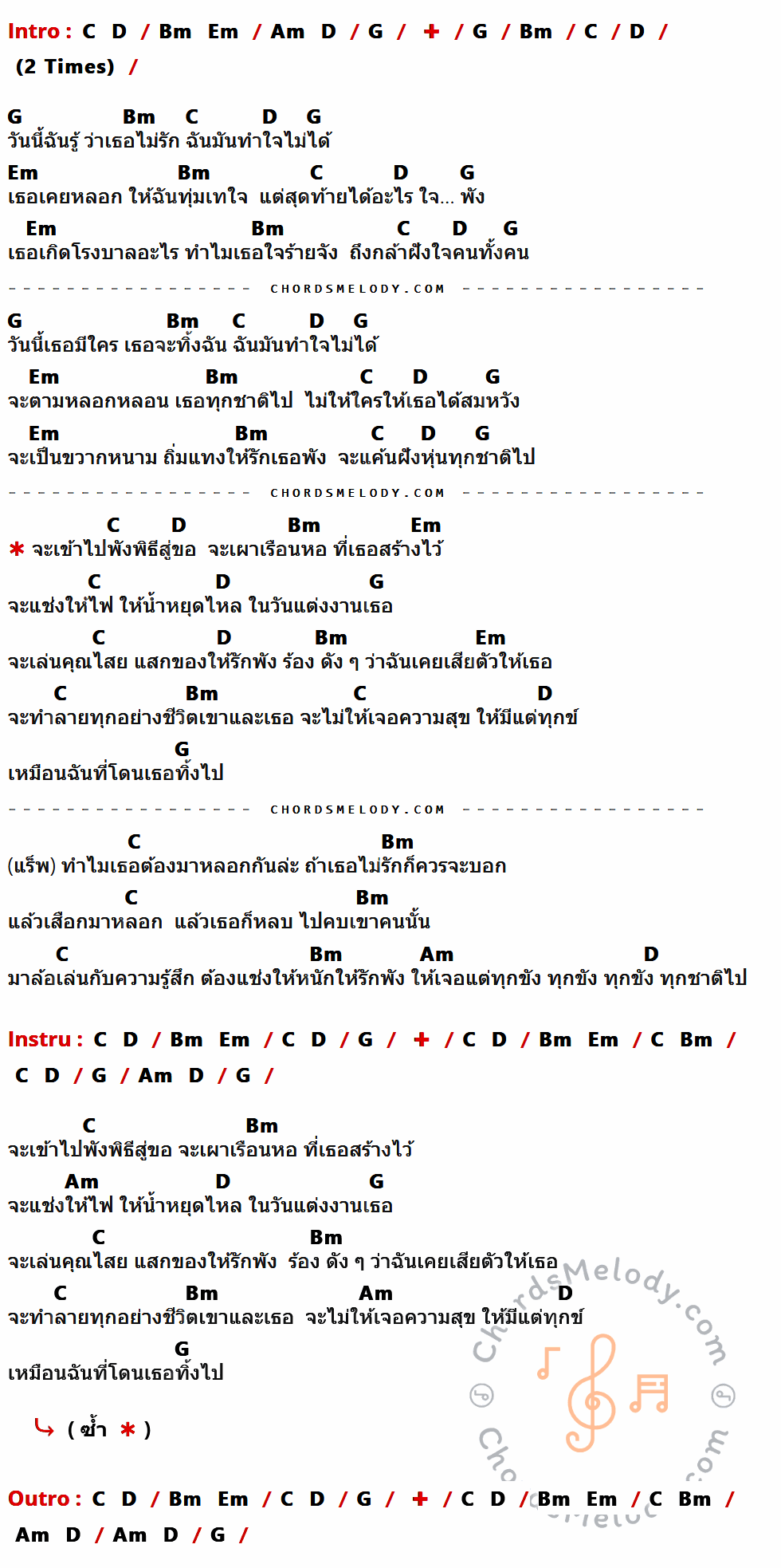 เนื้อเพลง วันแช่งแห่งชาติ ของ เพชร สหรัตน์ ที่มีคอร์ด ในกลุ่มคีย์ C,D,Bm,Em,Am,G ประกอบ