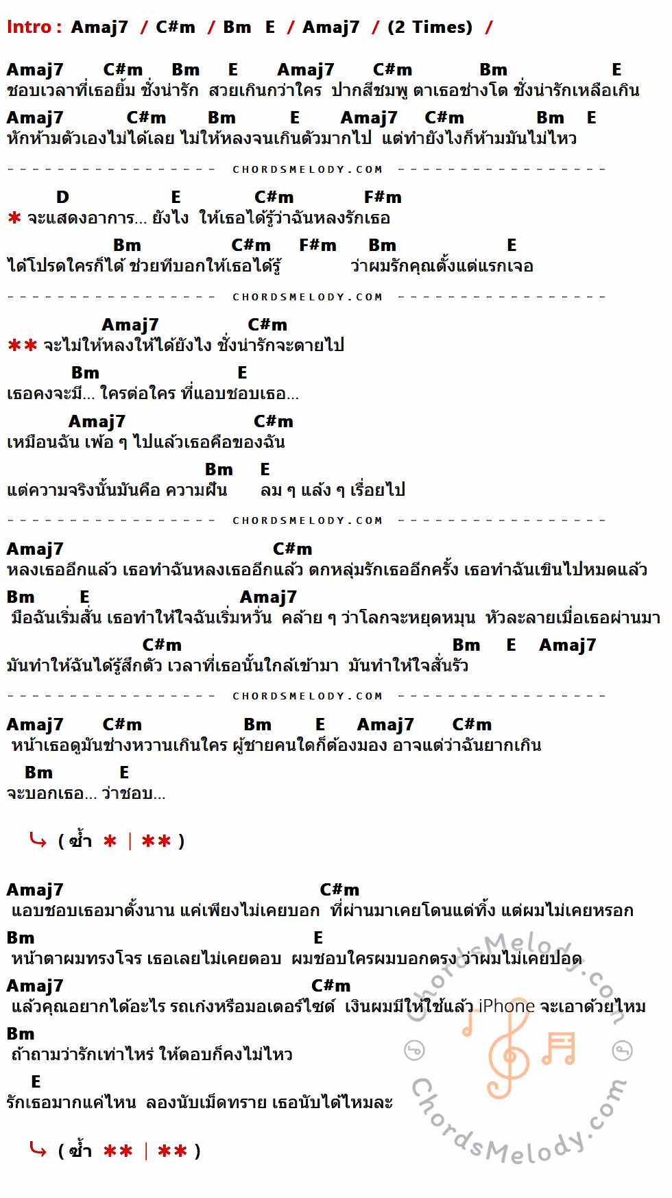 เนื้อเพลง ยิ้ม Smile ของ Pure x LEGENDBOY x SK MTXF ที่มีคอร์ดกีต้าร์ Amaj7,C#m,Bm,E,D,F#m