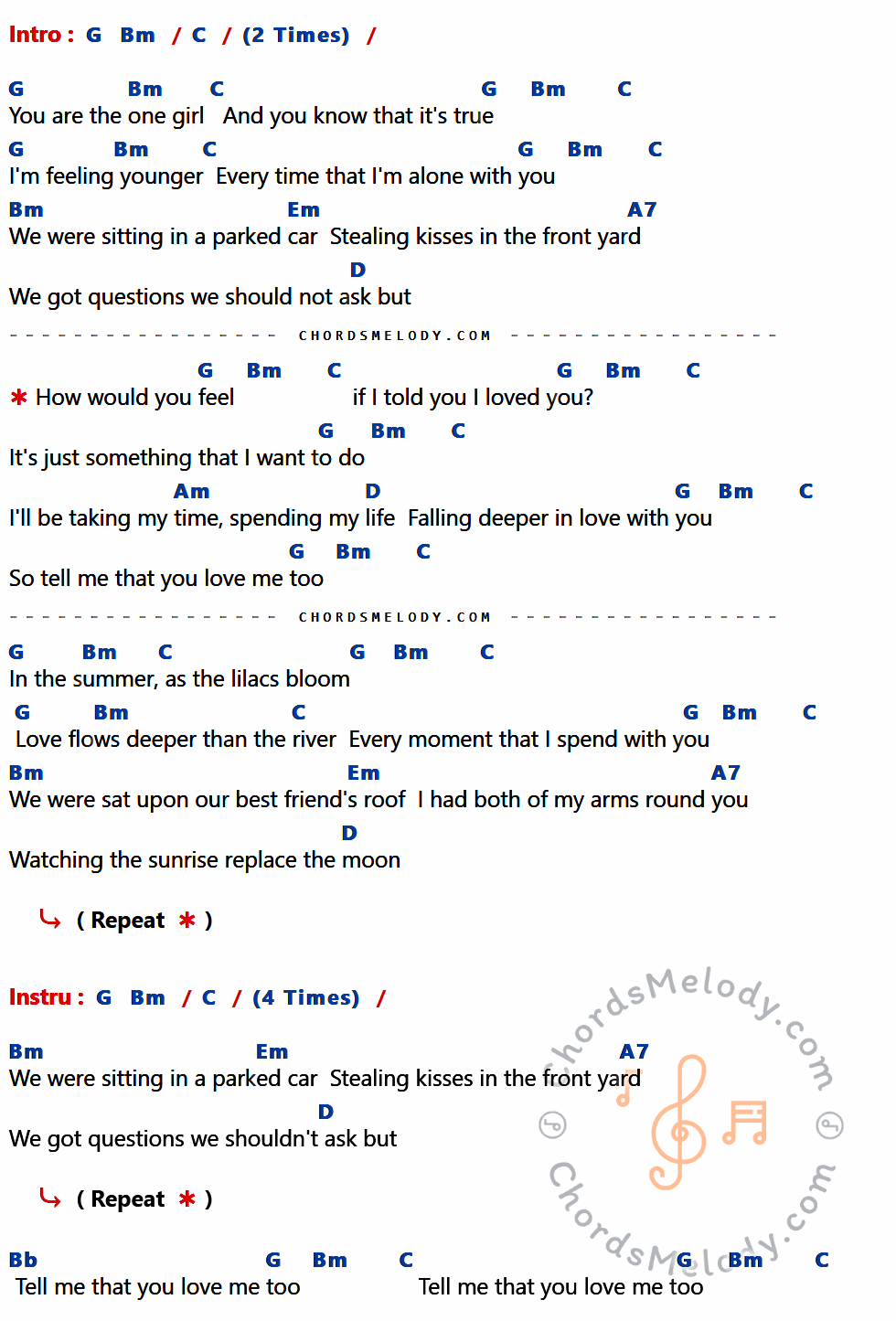 เนื้อเพลง How Would You Feel (Paean) ของ Ed Sheeran มีคอร์ดกีต้าร์ ในคีย์ที่ต่างกัน G,Bm,C,Em,A7,D,Am,Bb