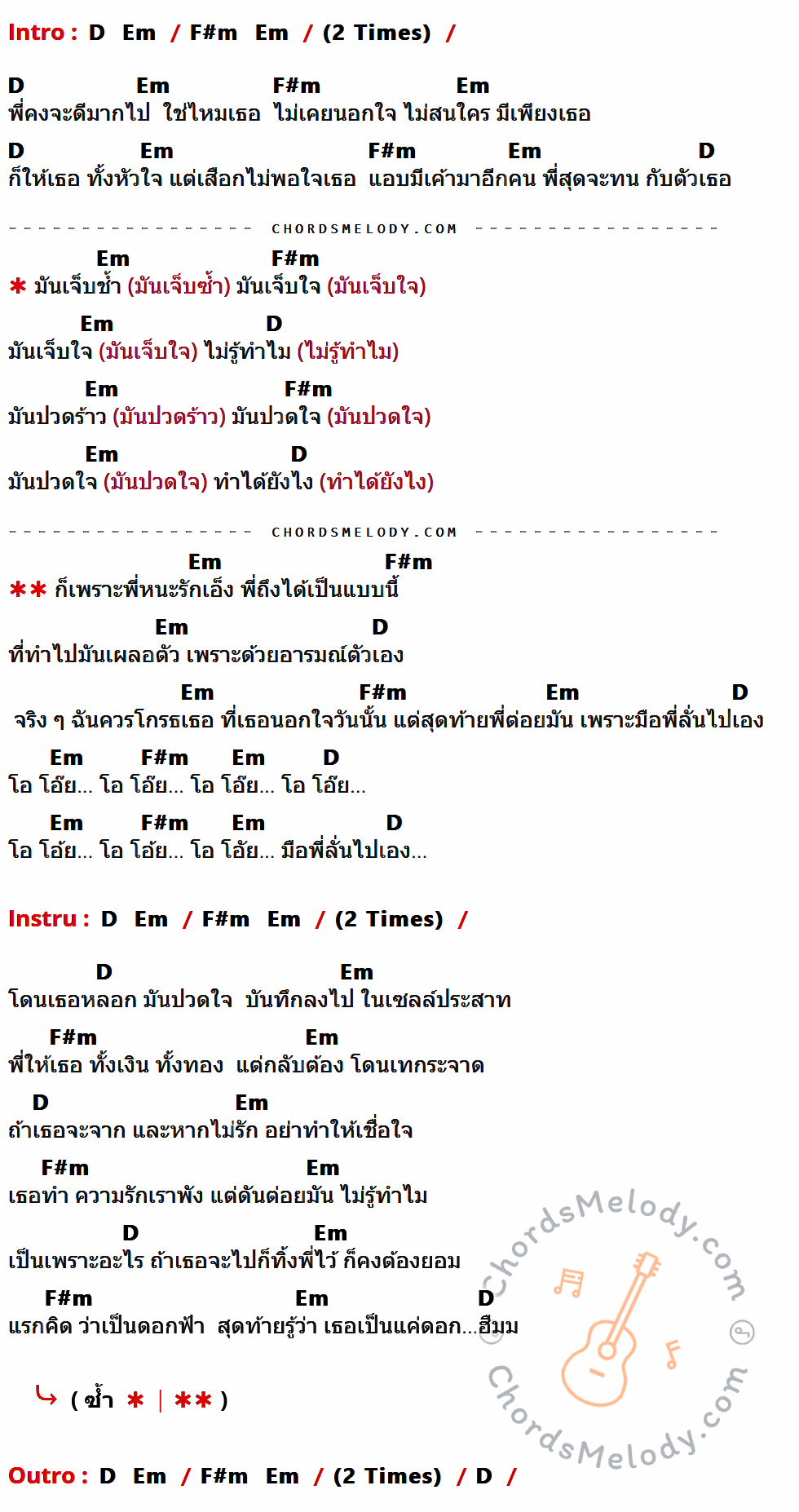 เนื้อเพลง มือลั่น ของ ปราง ปรางทิพย์ ที่มีคอร์ด ในกลุ่มคีย์ D,Em,F#m ประกอบ