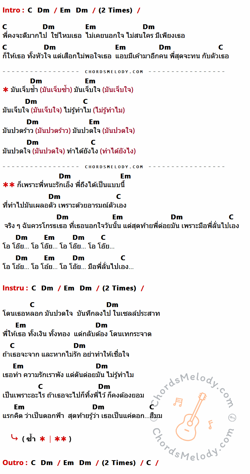คอร์ดเพลง มือลั่น - ปราง ปรางทิพย์ เนื้อร้อง มีคอร์ดกีต้าร์ ในกลุ่มคีย์ C,Dm,Em กำกับ