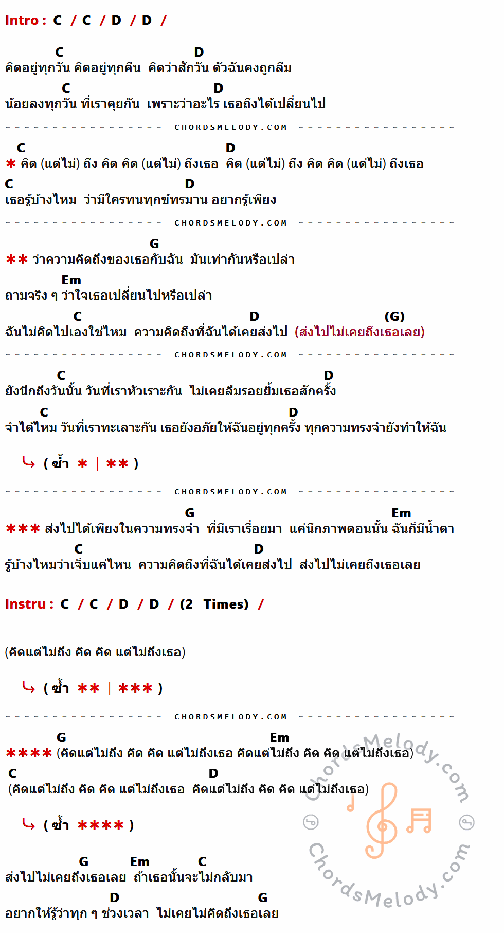 คอร์ดเพลง คิด แต่ไม่ ถึง (Same Page) - Tilly Birds เนื้อร้อง มีคอร์ดกีต้าร์ ในกลุ่มคีย์ C,D,G,Em กำกับ