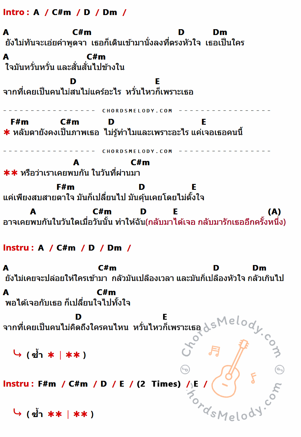 เนื้อเพลง หรือเราเคยพบกัน ของ บุ๋น นพณัฐ กันทะชัย ที่มีคอร์ดกีต้าร์ A,C#m,D,Dm,E,F#m