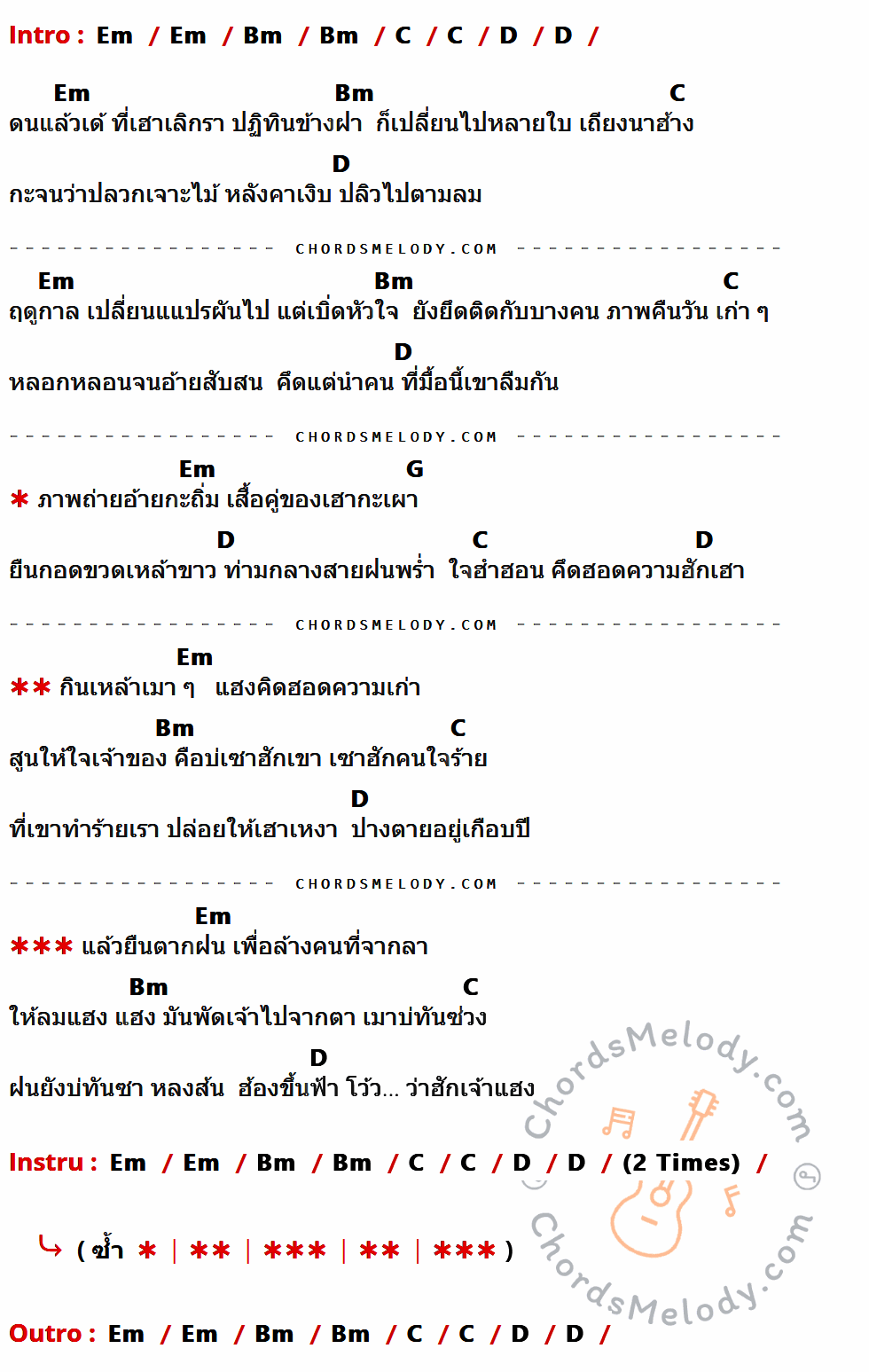 เนื้อเพลง ฮักเจ้าแฮง ของ เนม สุรพงศ์ ที่มีคอร์ด ในกลุ่มคีย์ Em,Bm,C,D,G ประกอบ