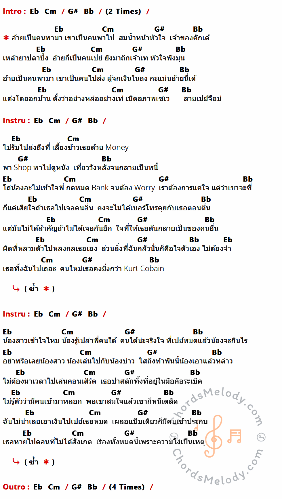 เนื้อเพลง อ้ายพามา เขาพาไป ของ ลำเพลิน วงศกร Feat. Og-Anic ที่มีคอร์ดกีต้าร์ Eb,Cm,G#,Bb