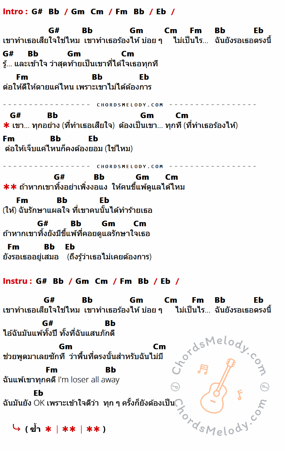 เนื้อเพลง ให้คนขี้แพ้ดูแลได้ไหม feat.OZH ของ Legendboy ที่มีคอร์ด ในกลุ่มคีย์ G#,Bb,Gm,Cm,Fm,Eb ประกอบ