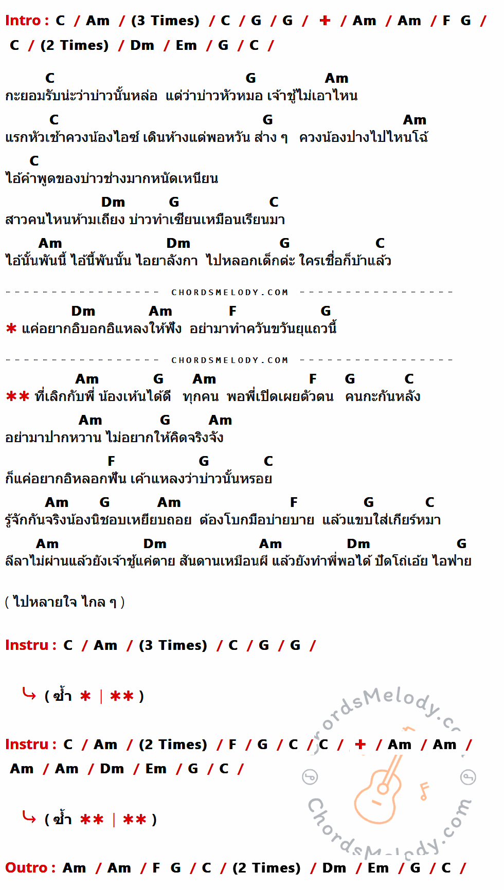 เนื้อเพลง เลิกกับพี่ได้ดีทุกคน ของ เจนนี่ ได้หมดถ้าสดชื่น ที่มีคอร์ด ในกลุ่มคีย์ C,Am,G,F,Dm,Em ประกอบ