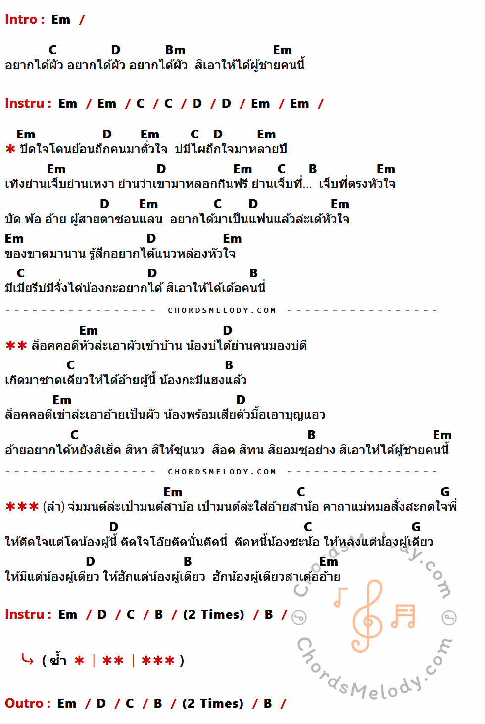 เนื้อเพลง สิเอาให้ได้ ของ นุช วิลาวัลย์ มีคอร์ดกีต้าร์ ในคีย์ที่ต่างกัน Em,C,D,Bm,B,G