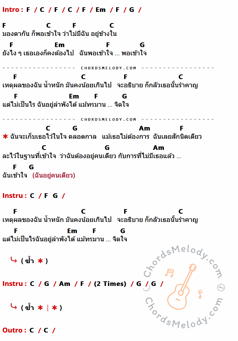 เนื้อเพลง ละไว้ในฐานที่เข้าใจ ของ บุ๊ค ศุภกาญจน์ ที่มีคอร์ด ในกลุ่มคีย์ F,C,Em,G,Am ประกอบ