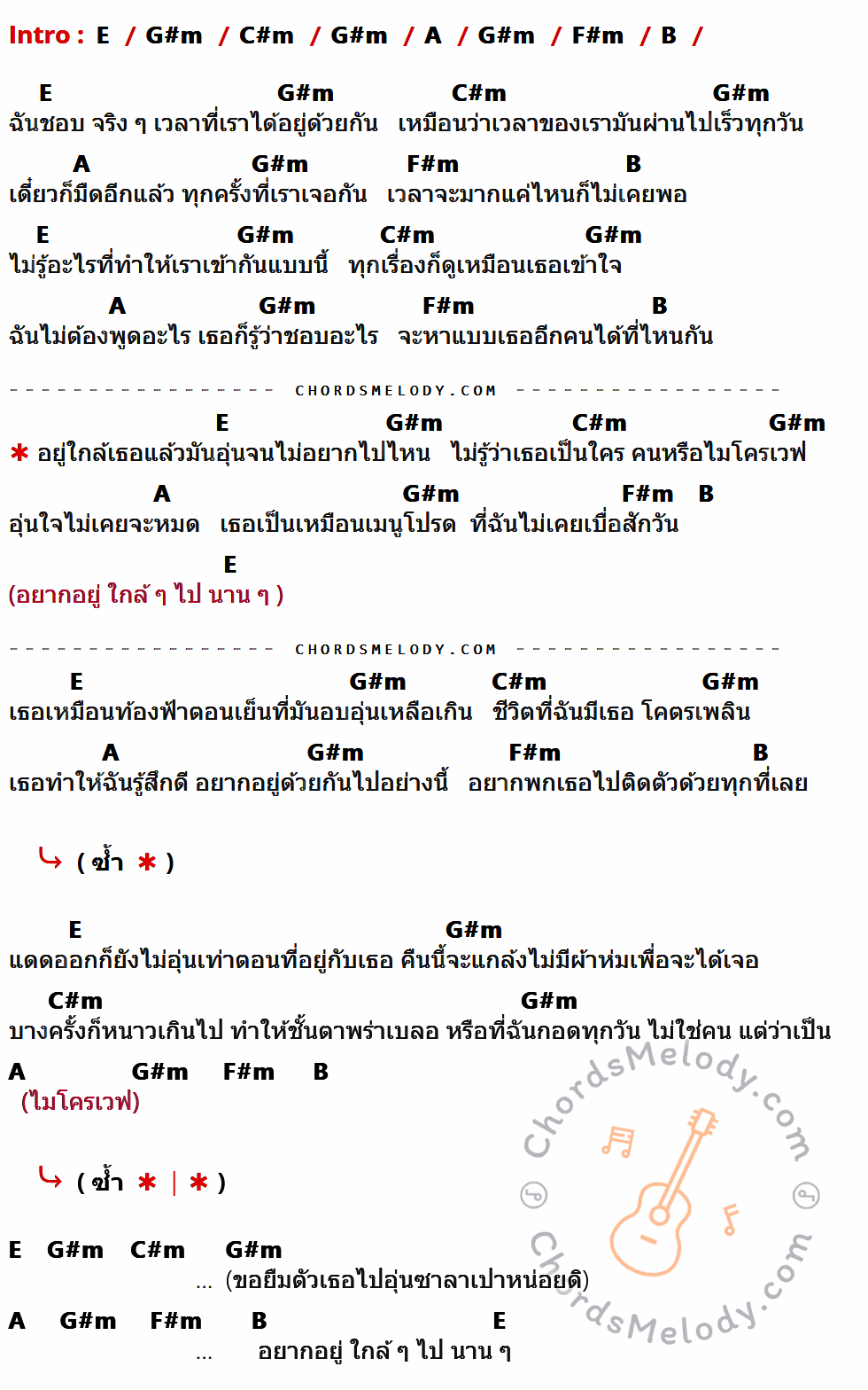 เนื้อเพลง คนหรือไมโครเวฟ ของ Bell Warisara ที่มีคอร์ดกีต้าร์ E,G#m,C#m,A,F#m,B