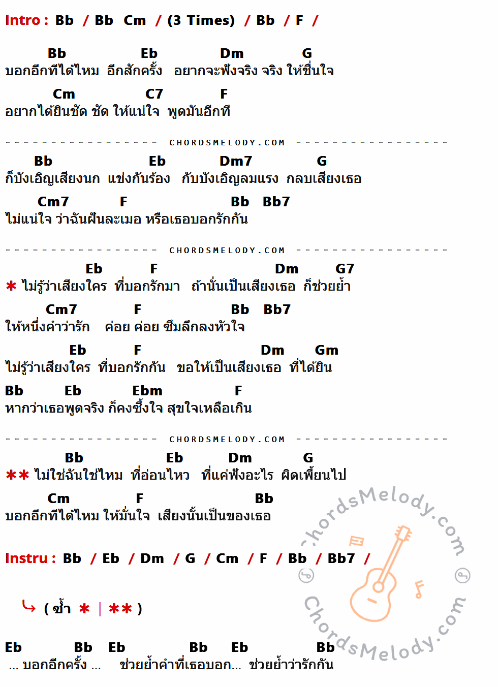 เนื้อเพลง หูฝาด ของ แอน ธิติมา x โอ๋ รสวันต์ ที่มีคอร์ดกีต้าร์ Bb,Cm,F,Eb,Dm,G,C7,Dm7,Cm7,Bb7,G7,Gm,Ebm