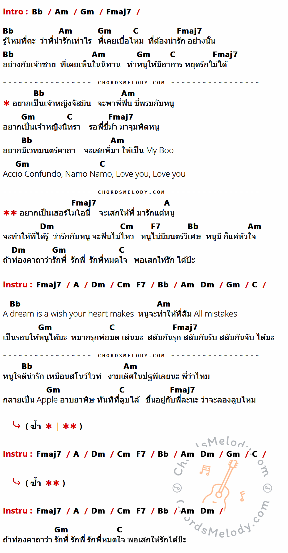 เนื้อเพลง เฮอร์ไมโอน้อง ของ อูน ชนิสรา (TheChanisara) ที่มีคอร์ด ในกลุ่มคีย์ Bb,Am,Gm,Fmaj7,C,A,Dm,Cm,F7 ประกอบ
