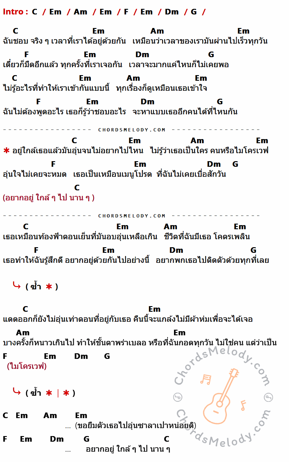 เนื้อเพลง คนหรือไมโครเวฟ ของ Bell Warisara มีคอร์ดกีต้าร์ ในคีย์ที่ต่างกัน C,Em,Am,F,Dm,G