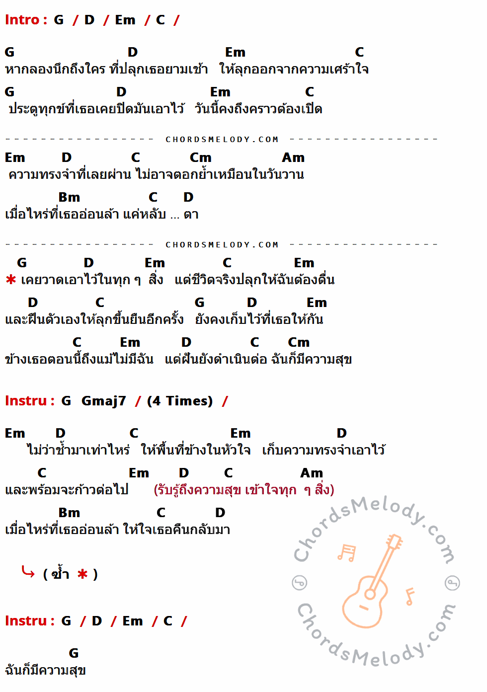 เนื้อเพลง ชีวิตจริง (Realized) ของ Bowkylion มีคอร์ดกีต้าร์ ในคีย์ที่ต่างกัน G,D,Em,C,Cm,Am,Bm,Gmaj7