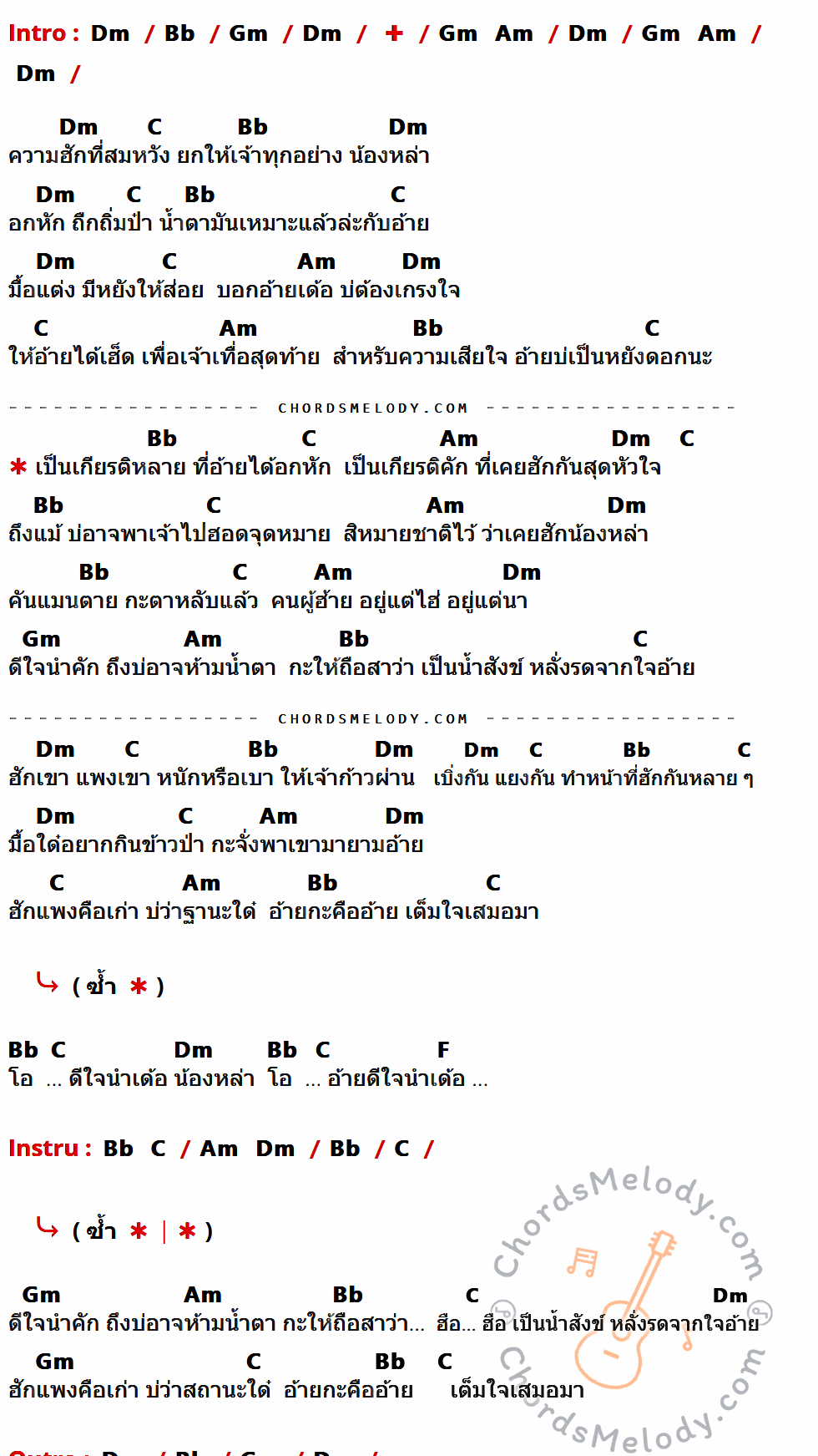 เนื้อเพลง เป็นเกียรติหลาย ของ มนต์แคน แก่นคูน มีคอร์ดกีต้าร์ ในคีย์ที่ต่างกัน Dm,Bb,Gm,Am,C,F