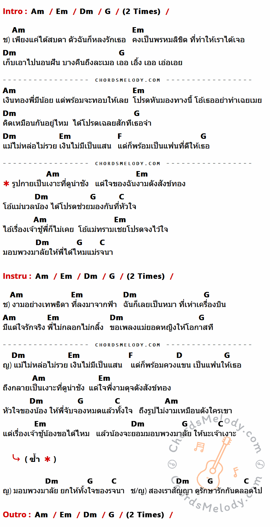 เนื้อเพลง เจ้าเงาะ ของ กานต์ ทศน ft. กวาง จิรพรรณ มีคอร์ดกีต้าร์ ในคีย์ที่ต่างกัน Am,Em,Dm,G,F,C,D