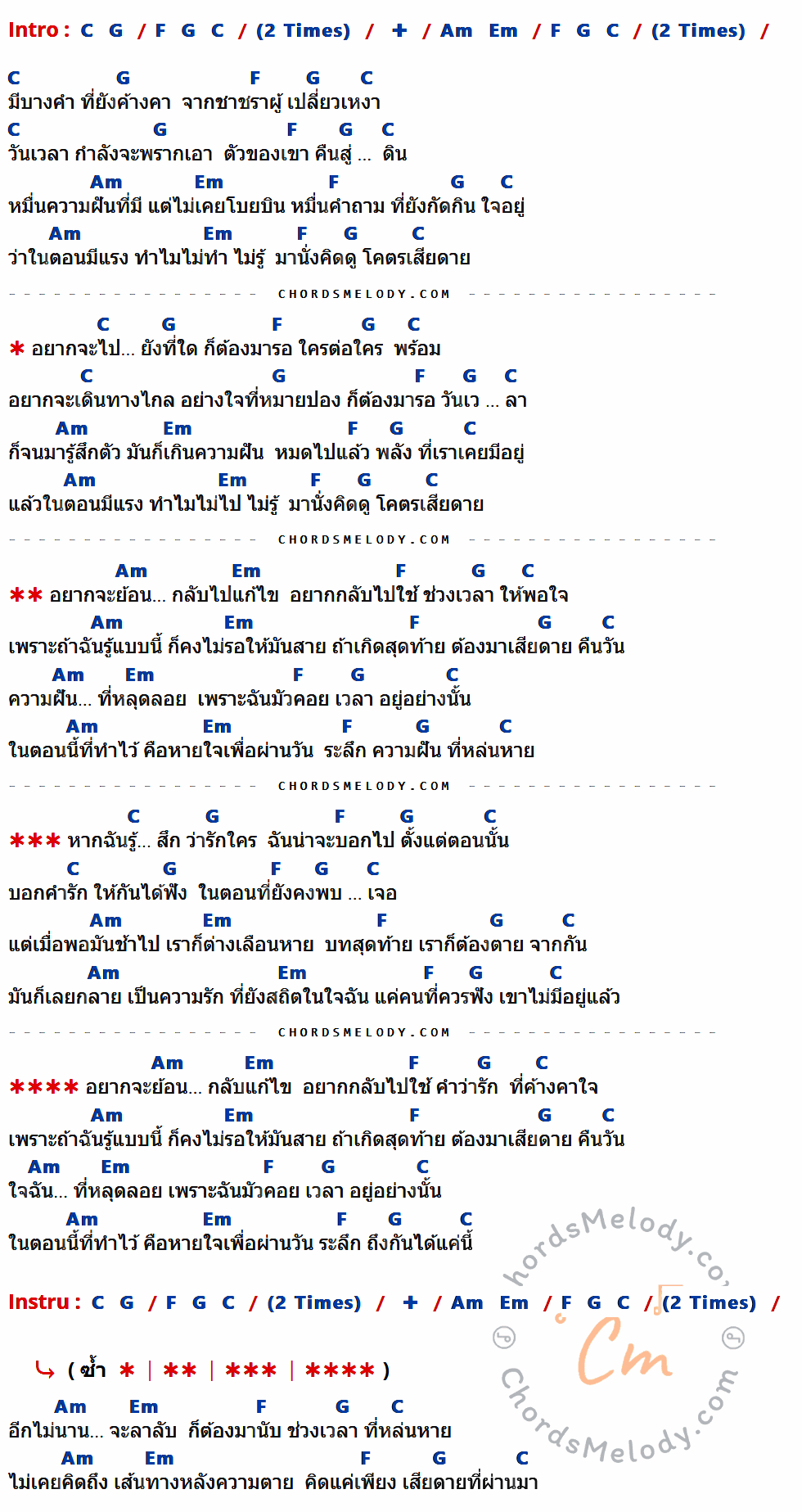 เนื้อเพลง หล่นหายระหว่างทาง ของ Phumin ที่มีคอร์ด ในกลุ่มคีย์ C,G,F,Am,Em ประกอบ