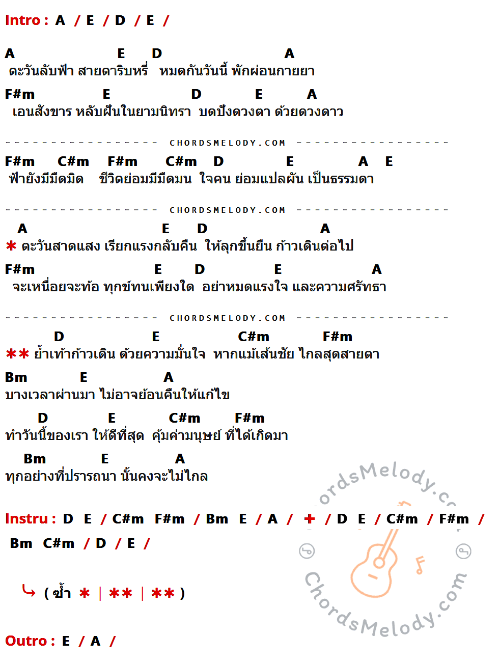 เนื้อเพลง ทำวันนี้ให้ดีที่สุด (ปรายหวัง) ของ บ เบิ้ล สามร้อย x อ ไข่ มาลีฮวนน่า ที่มีคอร์ด ในกลุ่มคีย์ A,E,D,F#m,C#m,Bm ประกอบ