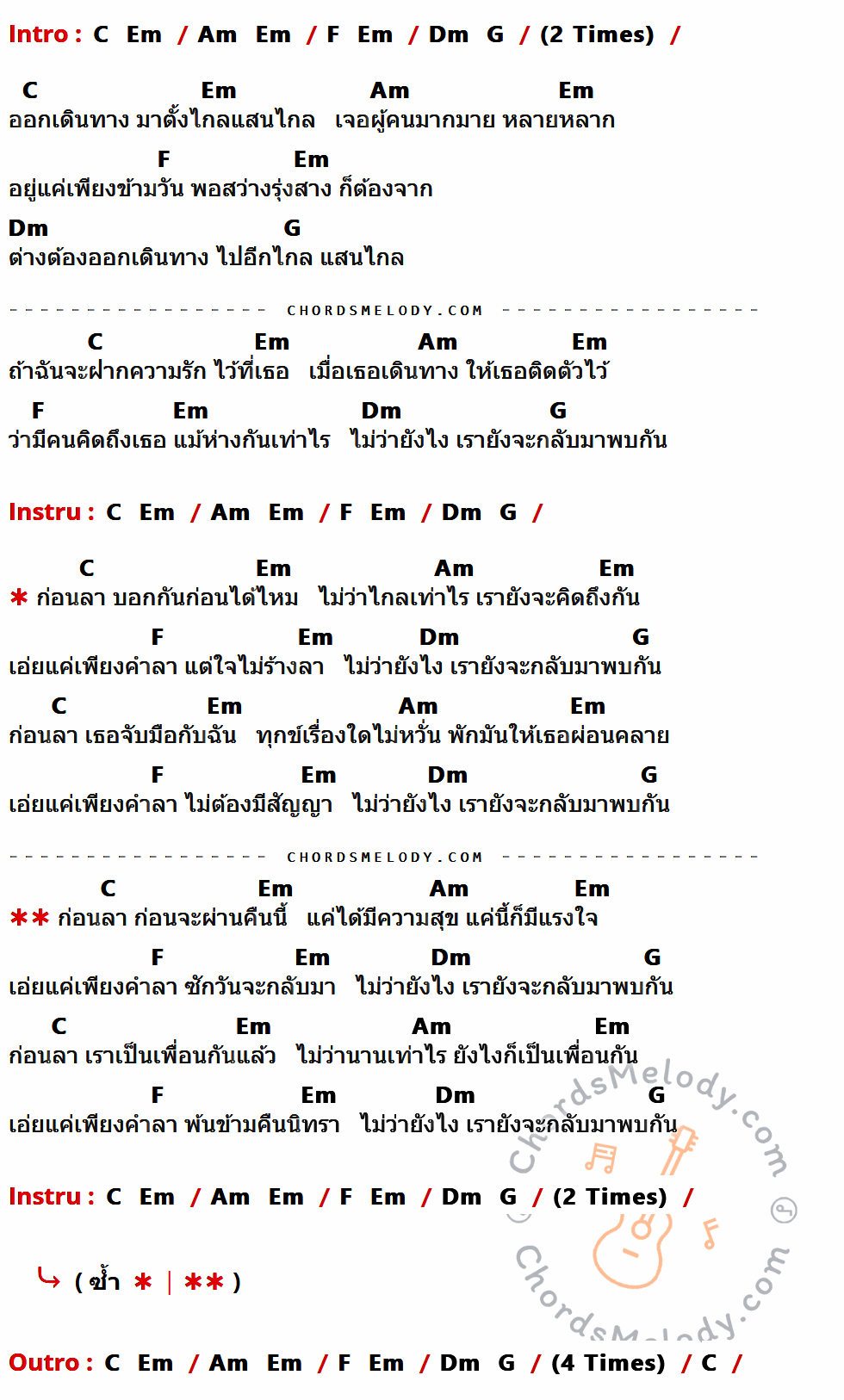 คอร์ดเพลง ก่อนลา - วสันต์17 เนื้อร้อง มีคอร์ดกีต้าร์ ในกลุ่มคีย์ C,Em,Am,F,Dm,G กำกับ