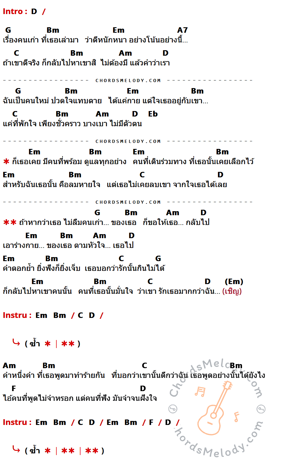 คอร์ดเพลง เชิญ - Fin เนื้อร้อง มีคอร์ดกีต้าร์ ในกลุ่มคีย์ D,G,Bm,Em,A7,C,Am,Eb,F กำกับ