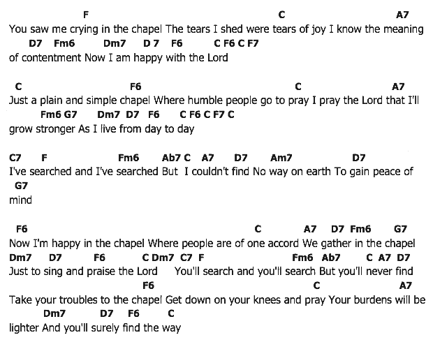 คอร์ดเพลง เนื้อเพลง Crying In The Chapel, คอร์ดเพลง Crying In The Chapel ของ Elvis presley, คอร์ดเพลงของ Elvis presley, เนื้อร้อง Crying In The Chapel Elvis presley, Crying In The Chapel คอร์ดง่าย ๆ, คอร์ด Crying In The Chapel ต้นฉบับ
