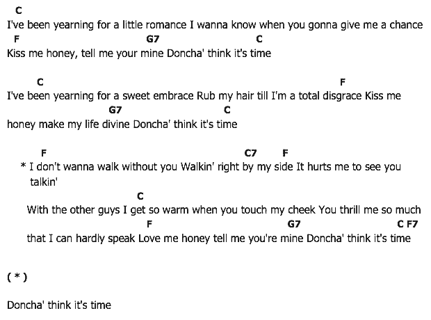 คอร์ดเพลง เนื้อเพลง Doncha Think It's Time, คอร์ดเพลง Doncha Think It's Time ของ Elvis presley, คอร์ดเพลงของ Elvis presley, เนื้อร้อง Doncha Think It's Time Elvis presley, Doncha Think It's Time คอร์ดง่าย ๆ, คอร์ด Doncha Think It's Time ต้นฉบับ