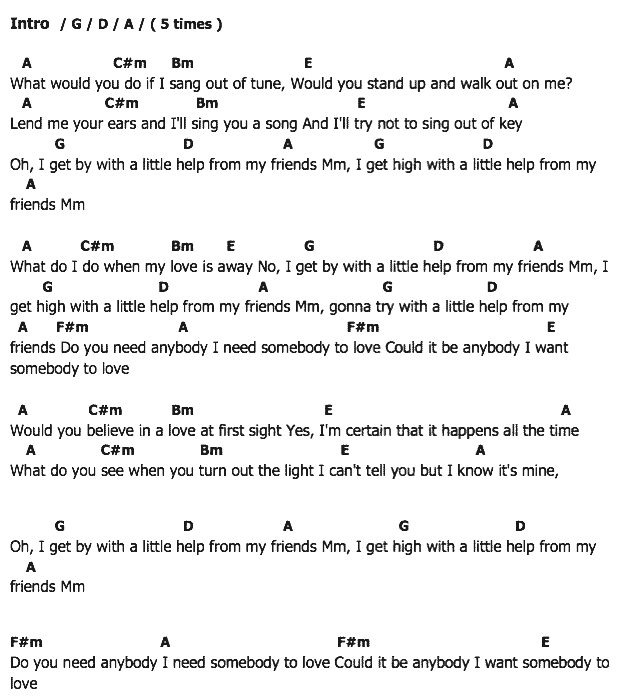 คอร์ดเพลง เนื้อเพลง With A Little Help From My Friends, คอร์ดเพลง With A Little Help From My Friends ของ Joe Cocker, คอร์ดเพลงของ Joe Cocker, เนื้อร้อง With A Little Help From My Friends Joe Cocker, With A Little Help From My Friends คอร์ดง่าย ๆ, คอร์ด With A Little Help From My Friends ต้นฉบับ